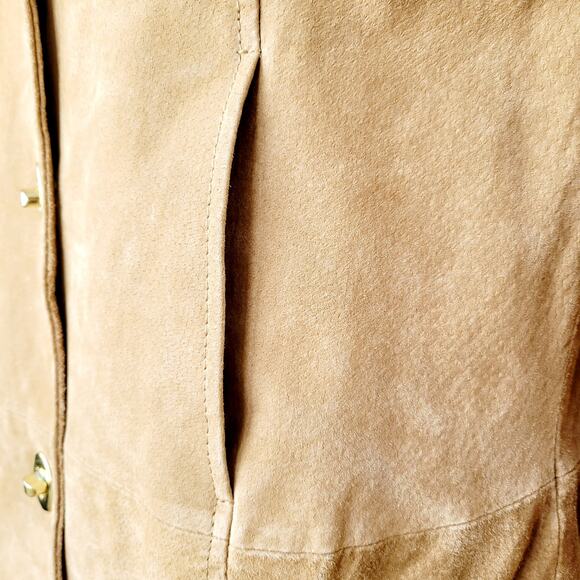Dennis Basso Long Washable Suede Jacket Gold Turnkey Size XS Tan Boho Chic Indie - Picture 6 of 12